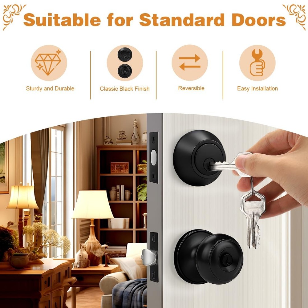 Probrico Entry Door Knobs and Single Cylinder Deadbolt Lock Combo Set, Keyed