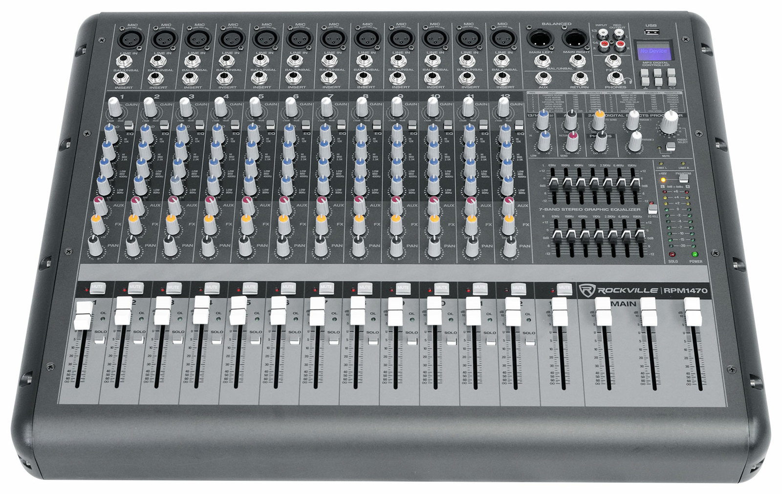 Rockville RPM1470 14-Channel 6000w Powered Mixer, USB, Effects For Church/School