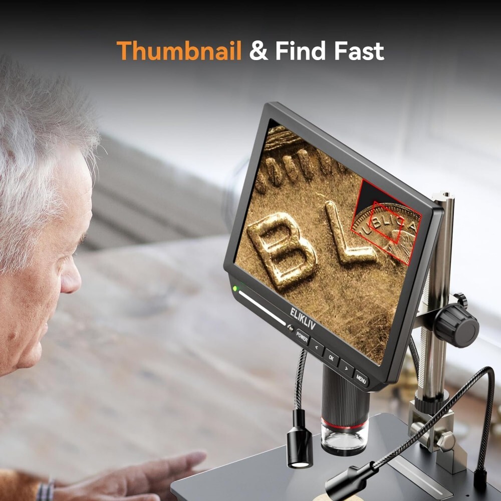 2000X LCD Digital Microscope Elikliv EM4K 4K 52MP Soldering Microscope w/ Stand