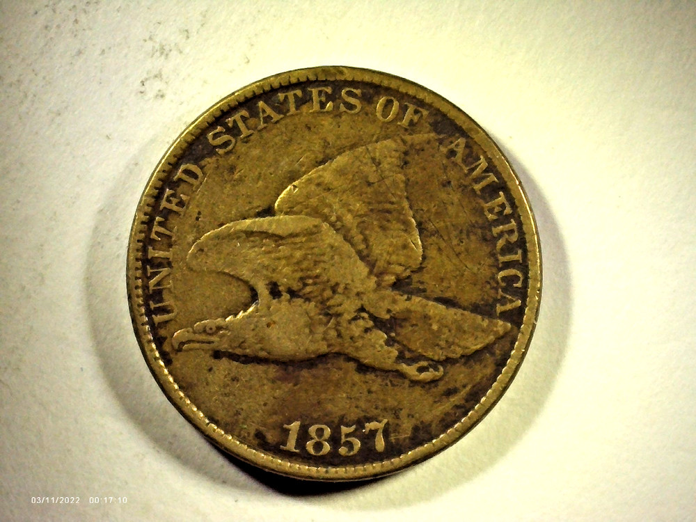 1857 FLING EAGLE ONE CENT