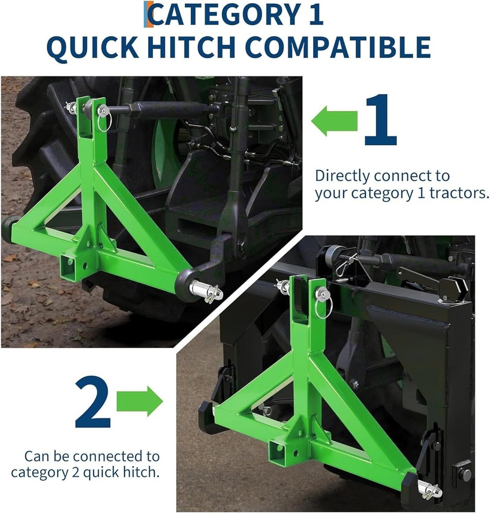 3 Point Trailer Hitch with 2" Receiver for Cat 1 Quick Hitch Tractor Attachment