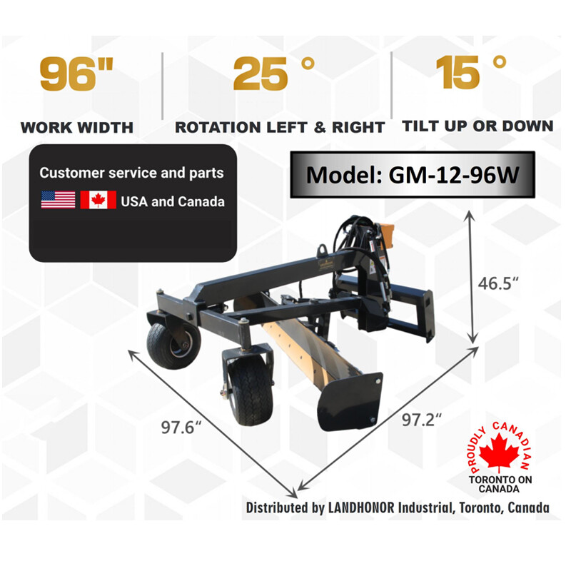 Wolfequip 96'' Skid Steer Grader Grading Quick Attach Hydraulic Blade Attachment