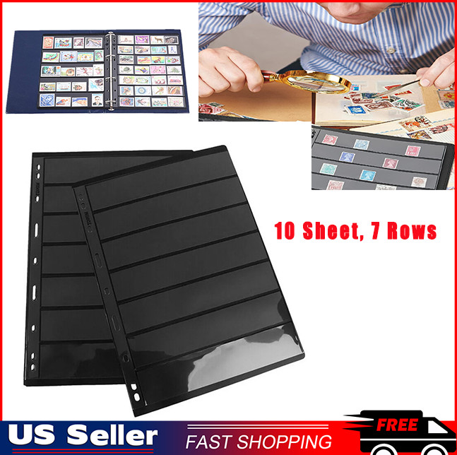 Stamp Pages for 10 Sheet, 7 Rows Stamp Album Binder Pages for Stamp Collectors