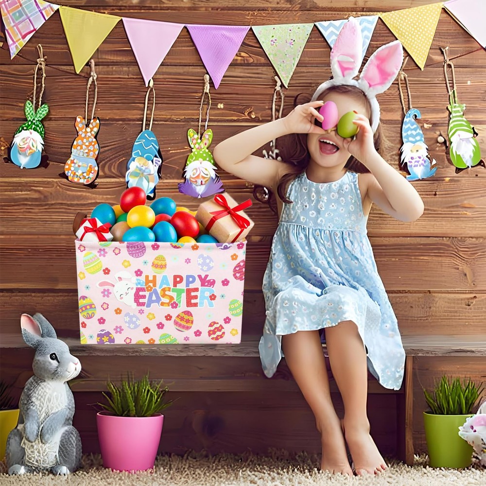 ASKETAM Pink Easter Basket for Kid Large Empty Baby Rectangular Cute Easter G...