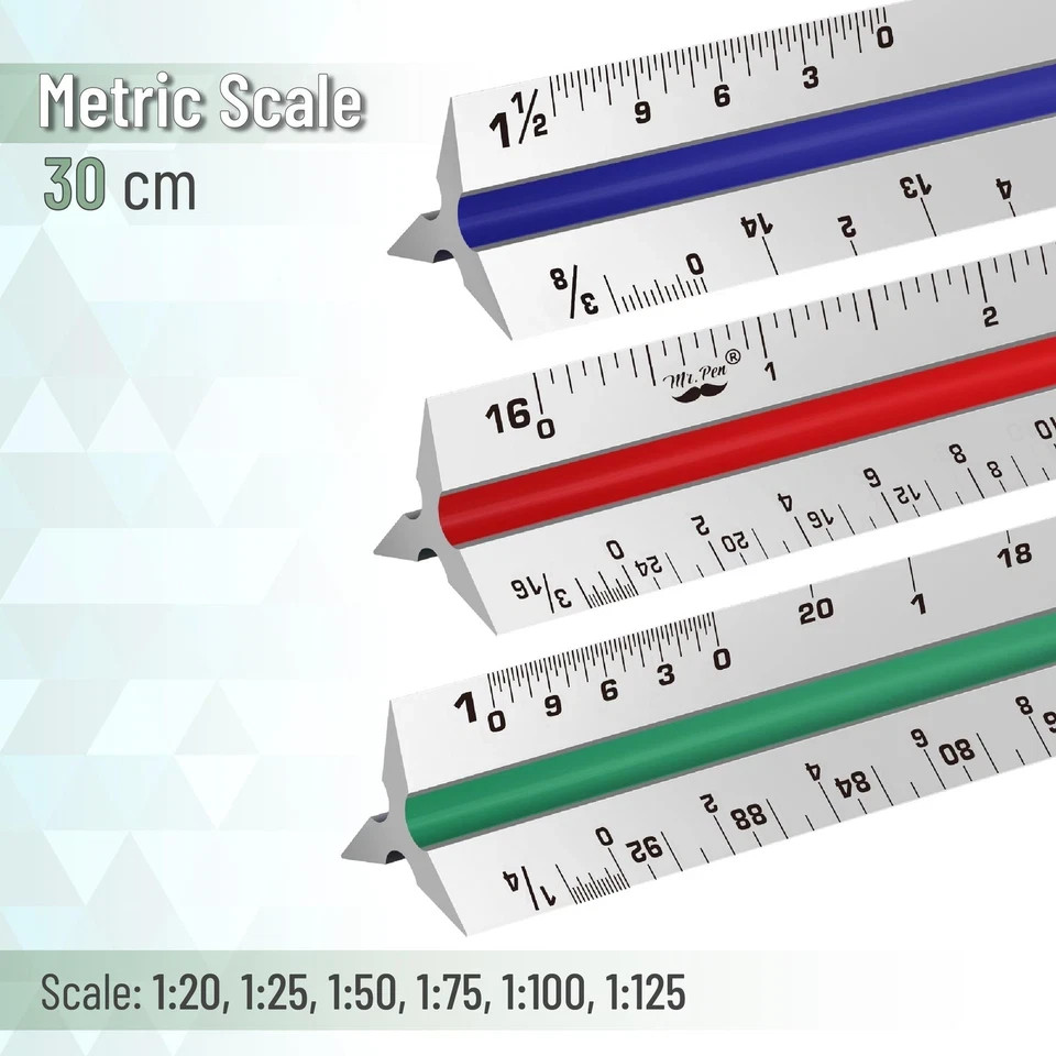 Architectural & Engineering Ruler Set - 12 Inch Drafting Tool, Imperial/Metric