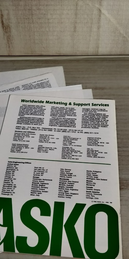 1986 ASKO catalog slitter tooling system and services C3