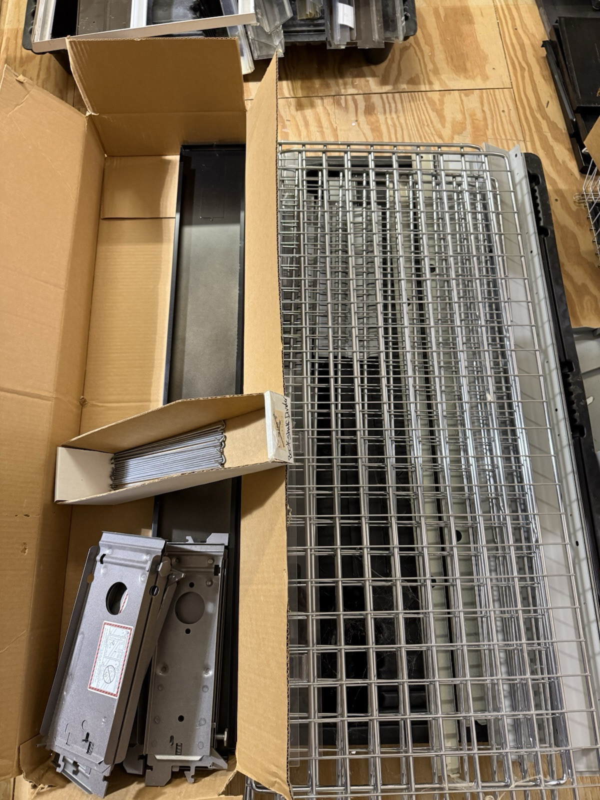 HUGE lot of pallets of Used Lozier Shelving shelves, components, glass cases