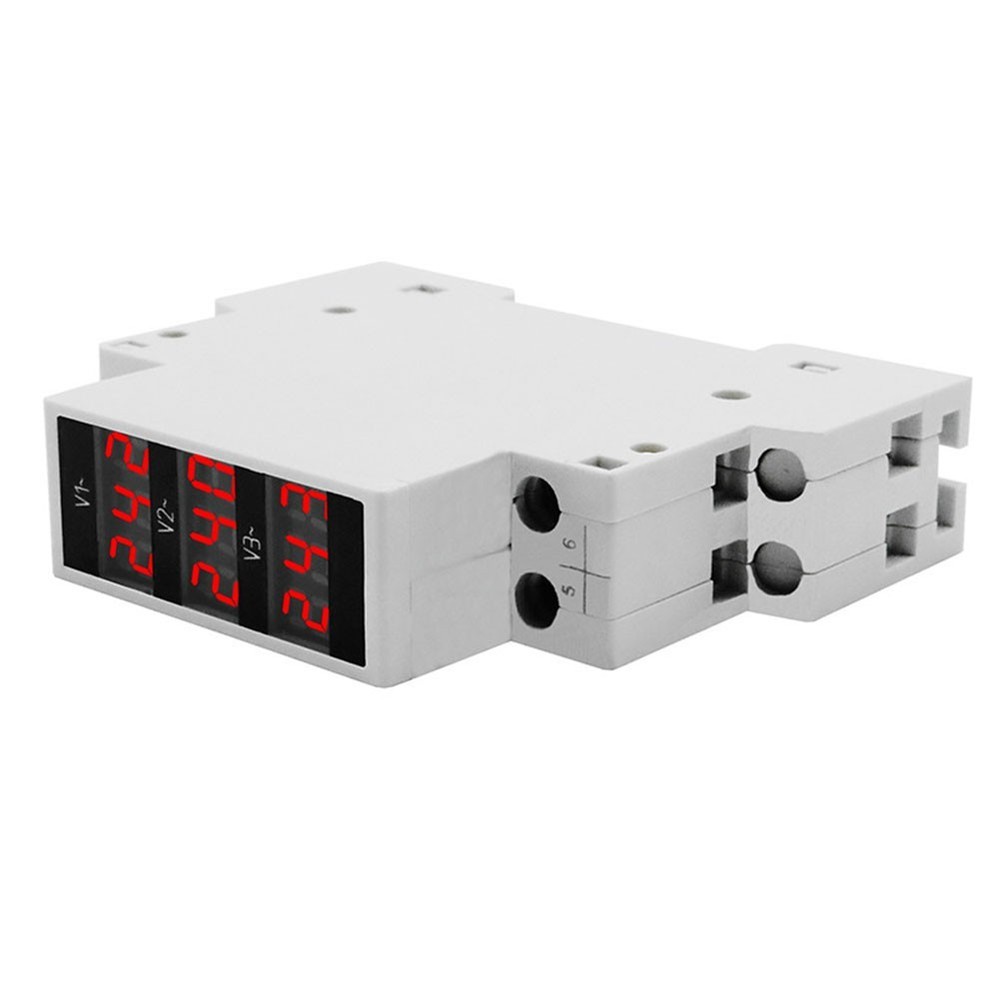 Three Phase Digital Voltmeter BV3R AC 80500V Red Display DIN Rail Meter