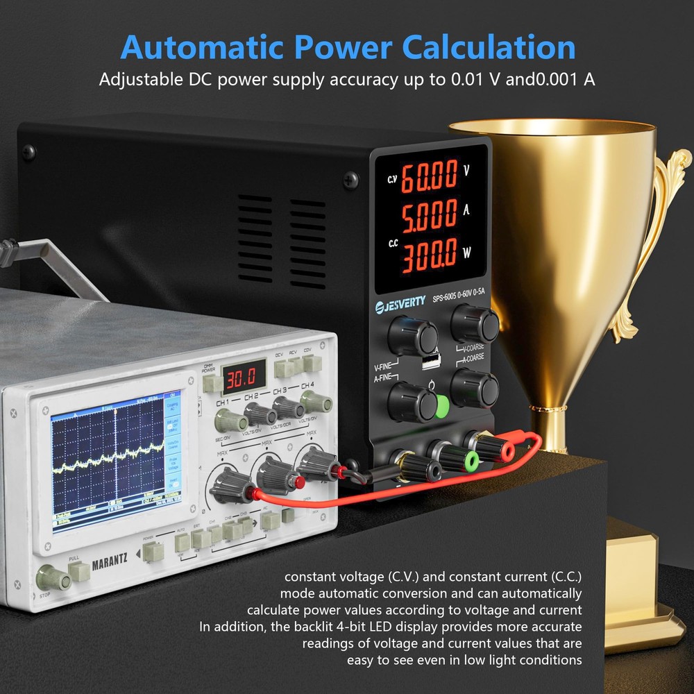 Jesverty DC Power Supply Variable, 0-60V 0-5A Adjustable Switching DC Regulat...