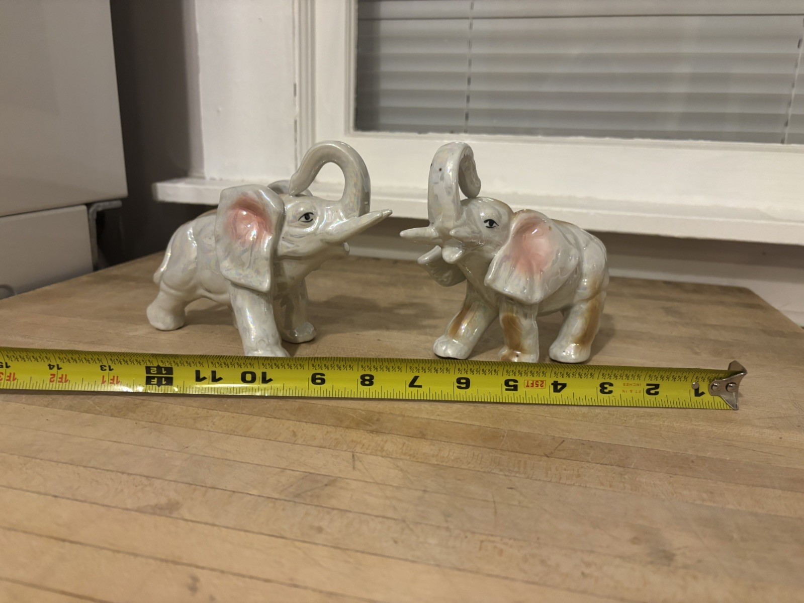 Vtg Lustreware Elephant Figurine 1950's Trunk Up LusterWare Gray & Pink MCM set