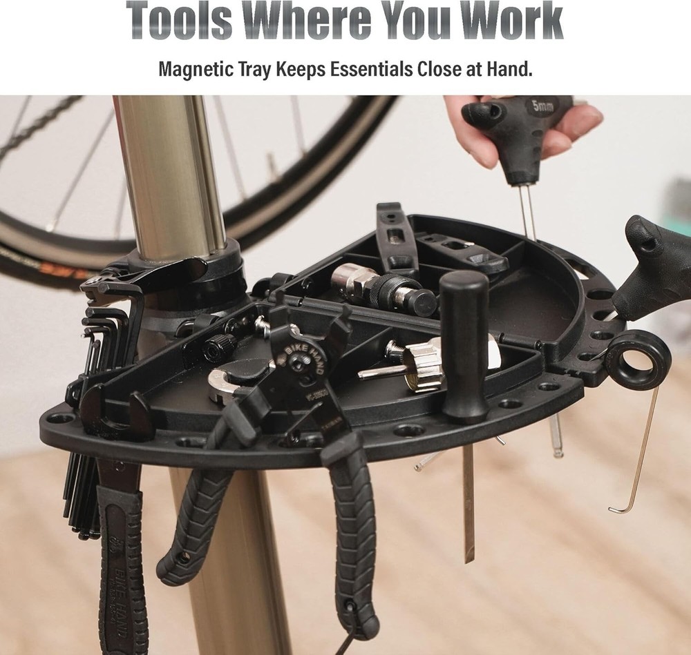 Adjustable Bicycle Workstand - Foldable Tool Plate Included