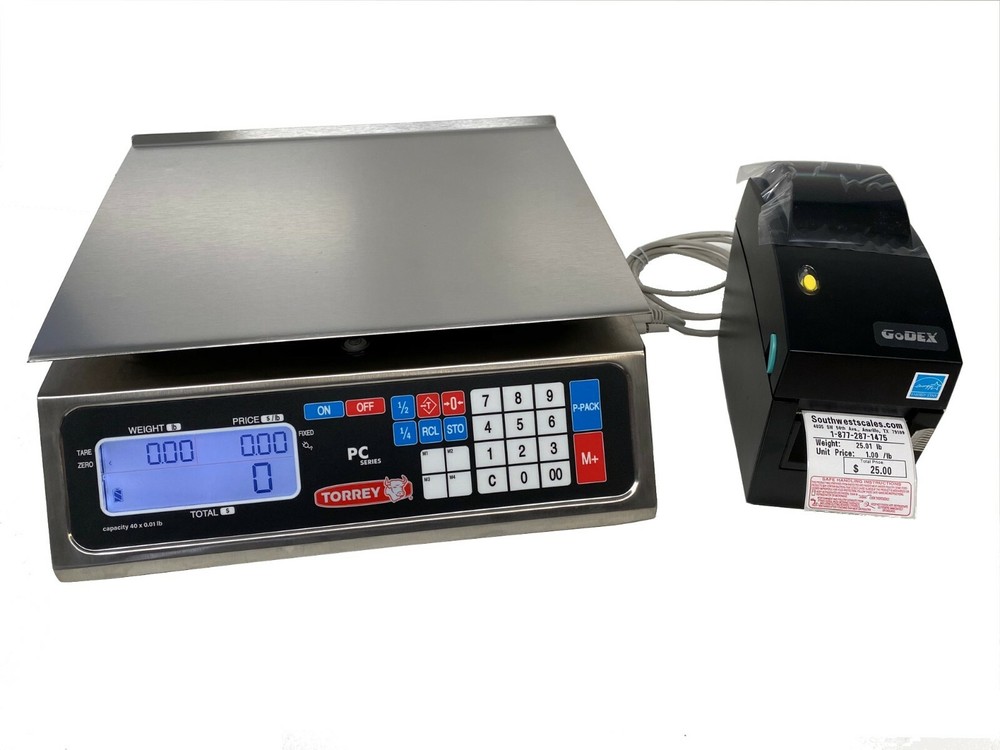Torrey PC40L Price Computing Deli Meat Scale w/ Godex DT2 Label Printer-SHI