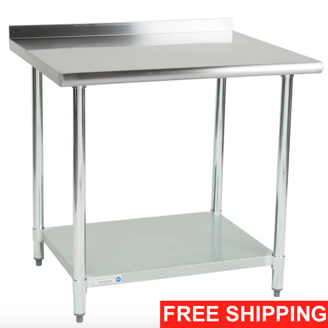 30" x 36" Stainless Steel Work Prep Table Undershelf Restaurant Backsplash NSF