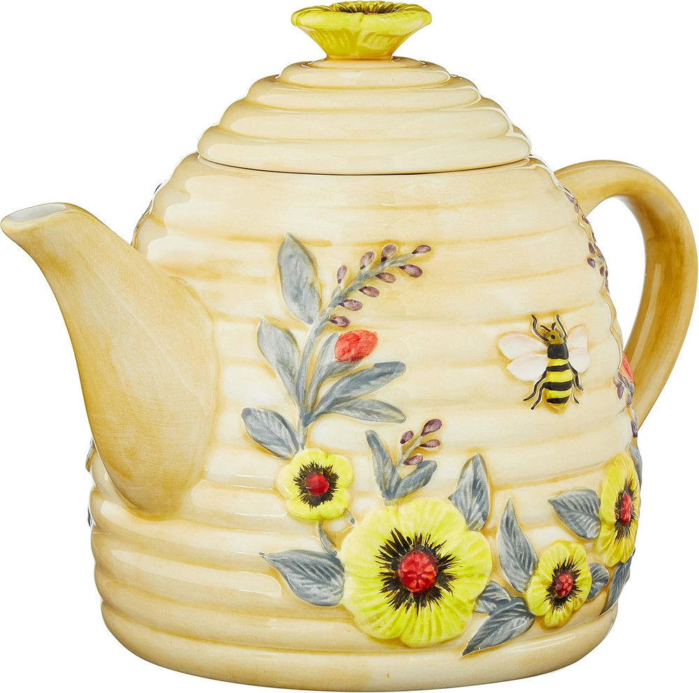 Bee Sweet 32 Oz. 3-D Beehive Teapot Ceramic,Multi Colored