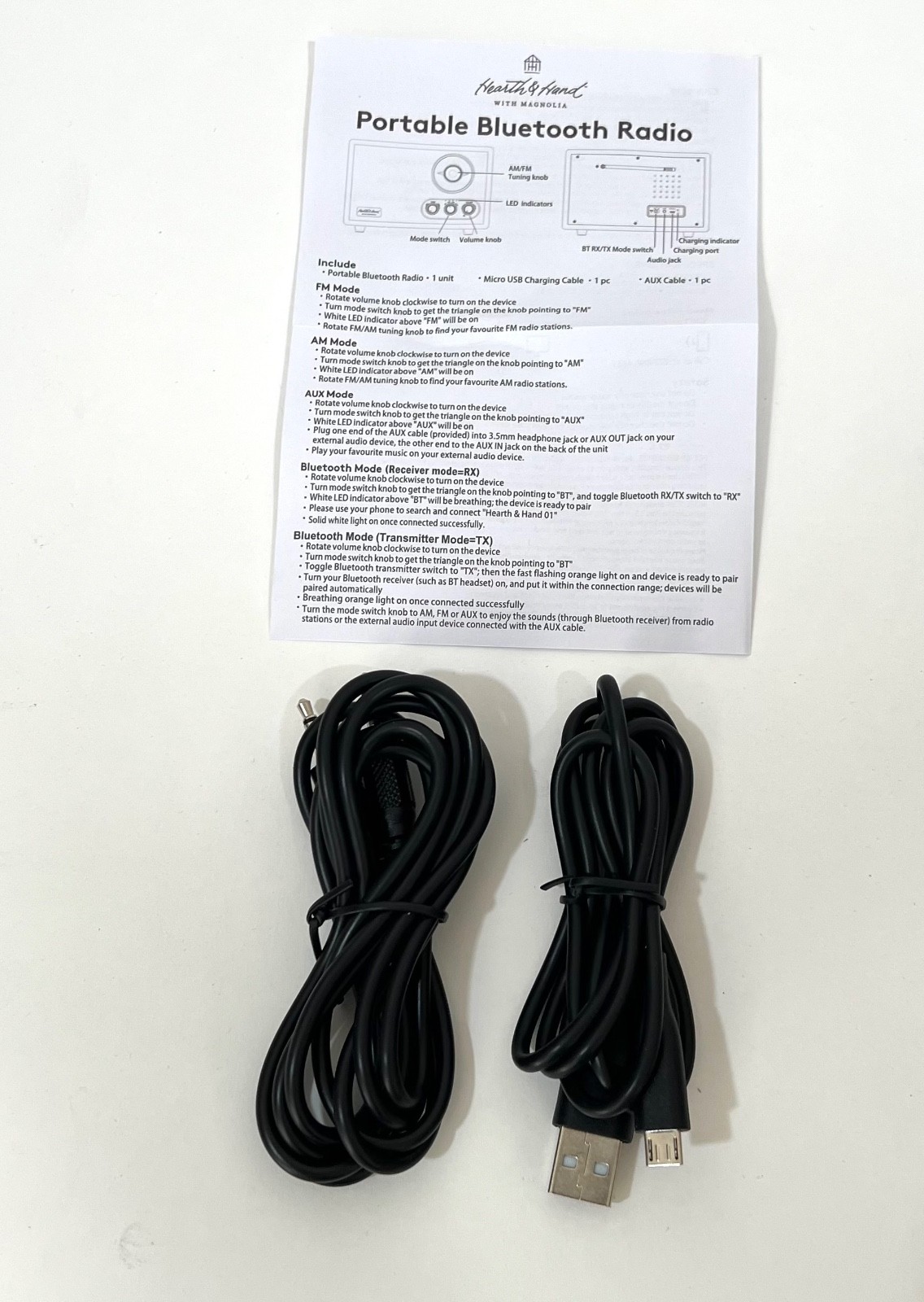 NEW Hearth & Hand w/ Magnolia Portable AM/FM Bluetooth Vintage Style Radio