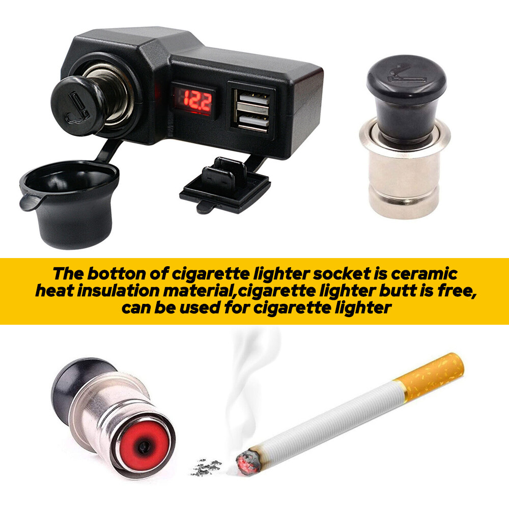 Motorcycle Handlebar Cigarette Lighter Socket Dual Charger USB W/ LED Voltmeter