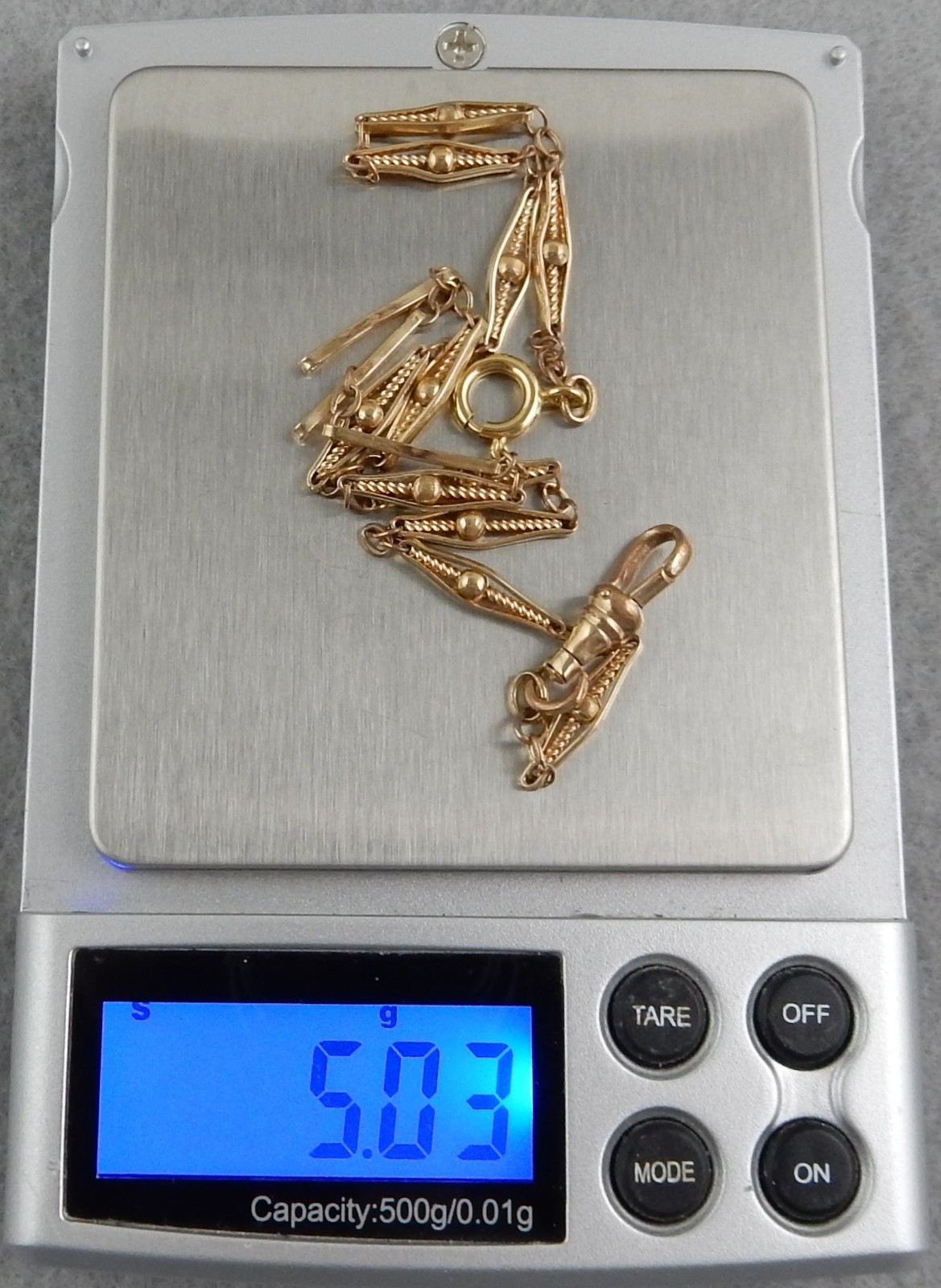 Antique 1/20 12K Yellow Gold Filled 14" Fancy Bar Link Pocket Watch Chain 5g