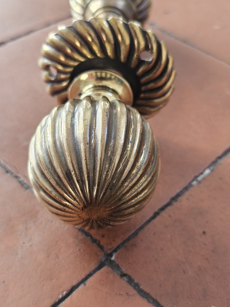 Antique original segment brass rim lock handles/ door knobs