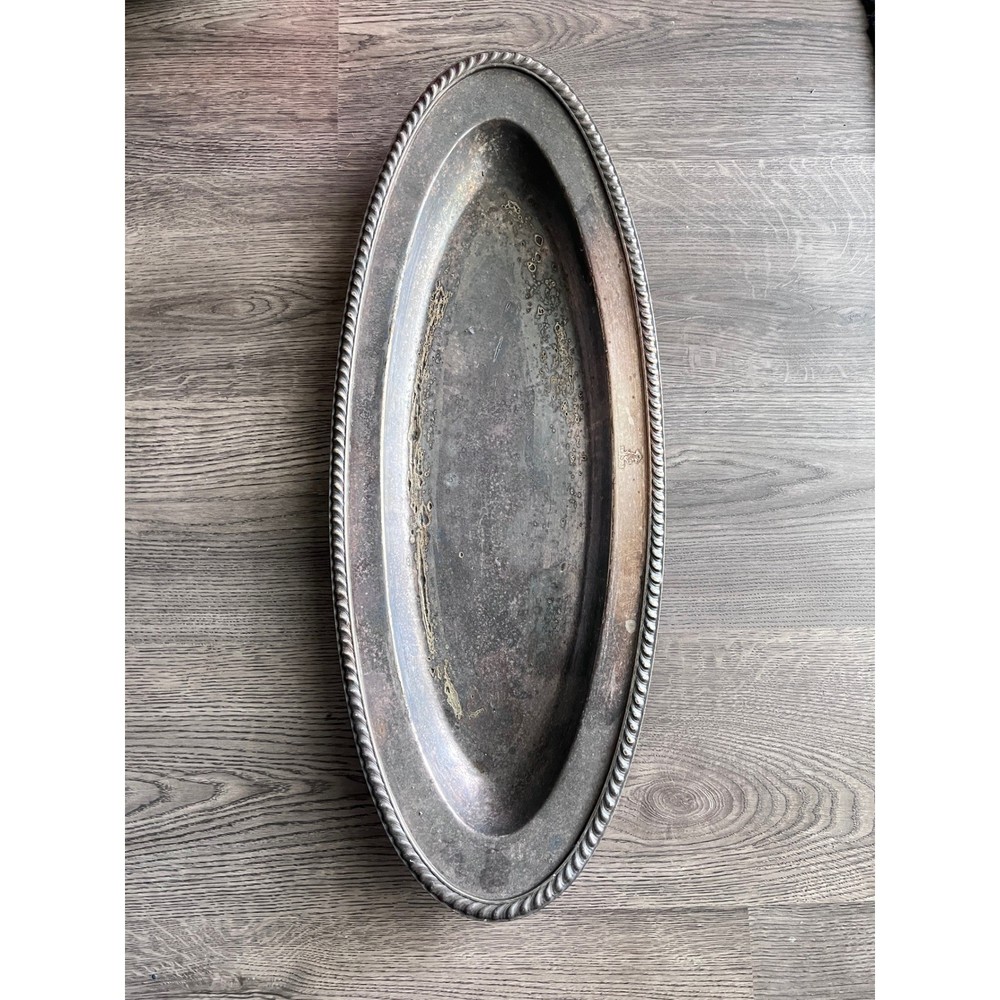 USN Officers' Open Mess Platter by R. Wallace, Silver Soldered, 25" Rope Rim