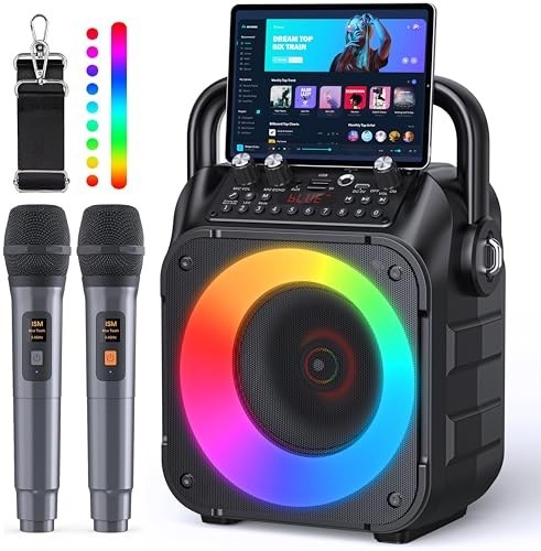 Portable Karaoke Machine with Bluetooth Speaker & 2 Wireless Microphones - Light