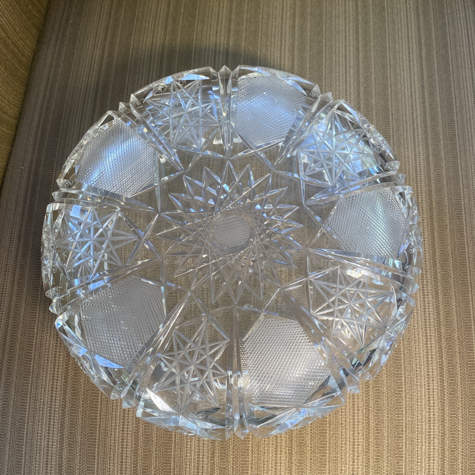 Vintage Hand-Cut ABP Crystal Bowl 8” Starburst & Fan Pattern Brilliant Sparkle