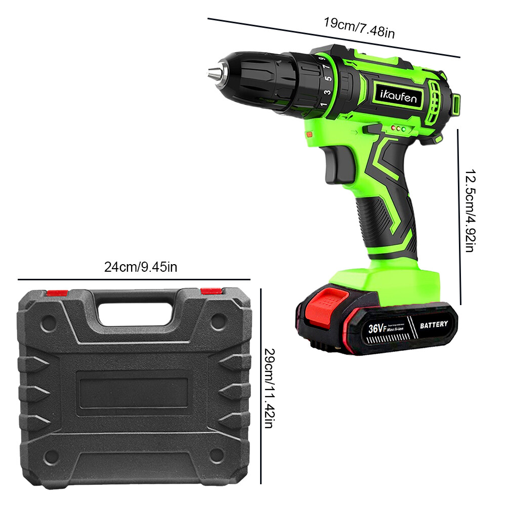 36Volt Drill 2 Speed Electric Cordless Drill / Driver with Bits Set 2 Battery A9