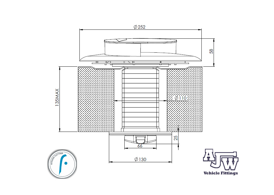 Flettner LPV Low Profile BLACK Vent + Adaptor Wind Double Skinned Roof