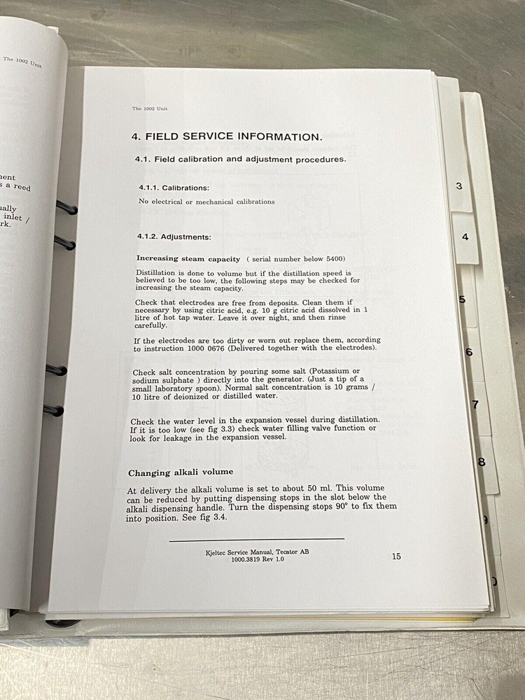 Tecator 1030 Distilling Unit - Users Guide / Instruction Manual / Book