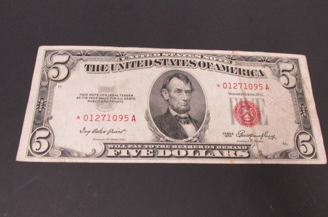 1953  $5 Red Seal And Red Star Five Dollar Bill United States Note