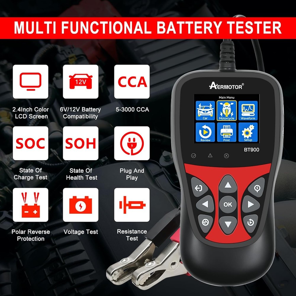 AERMOTOR Car Battery Tester 6V-12V Load Tester Charging System Analyzer