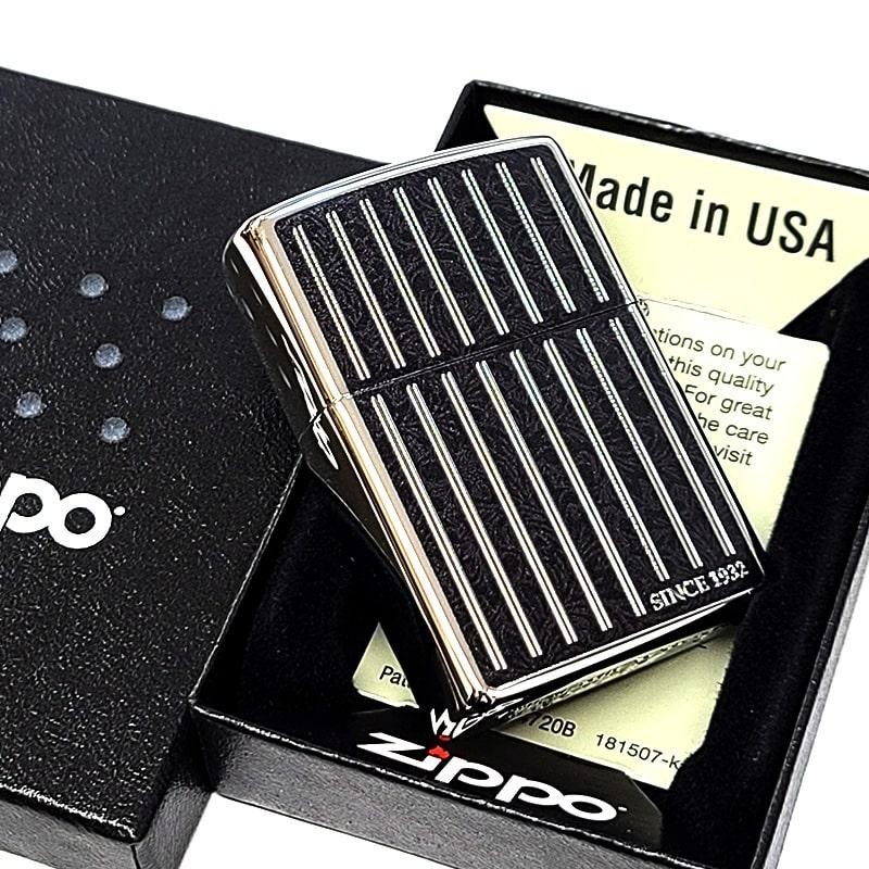 Zippo American Classic Stripe Black Silver 2 Sided Processing Lighter Japan