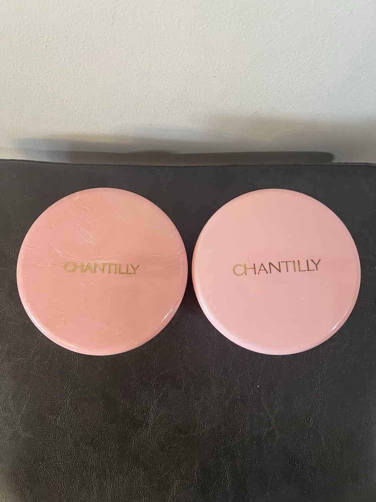 Vintage CHANTILLY Pink Marbled & Solid Dusting Powder EMPTY Containers W Lids