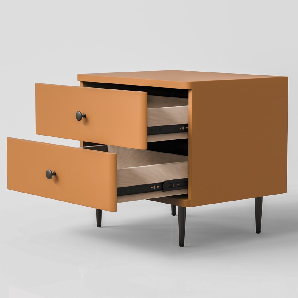 Orange double drawer solid wood bedside table convenient and easy to install