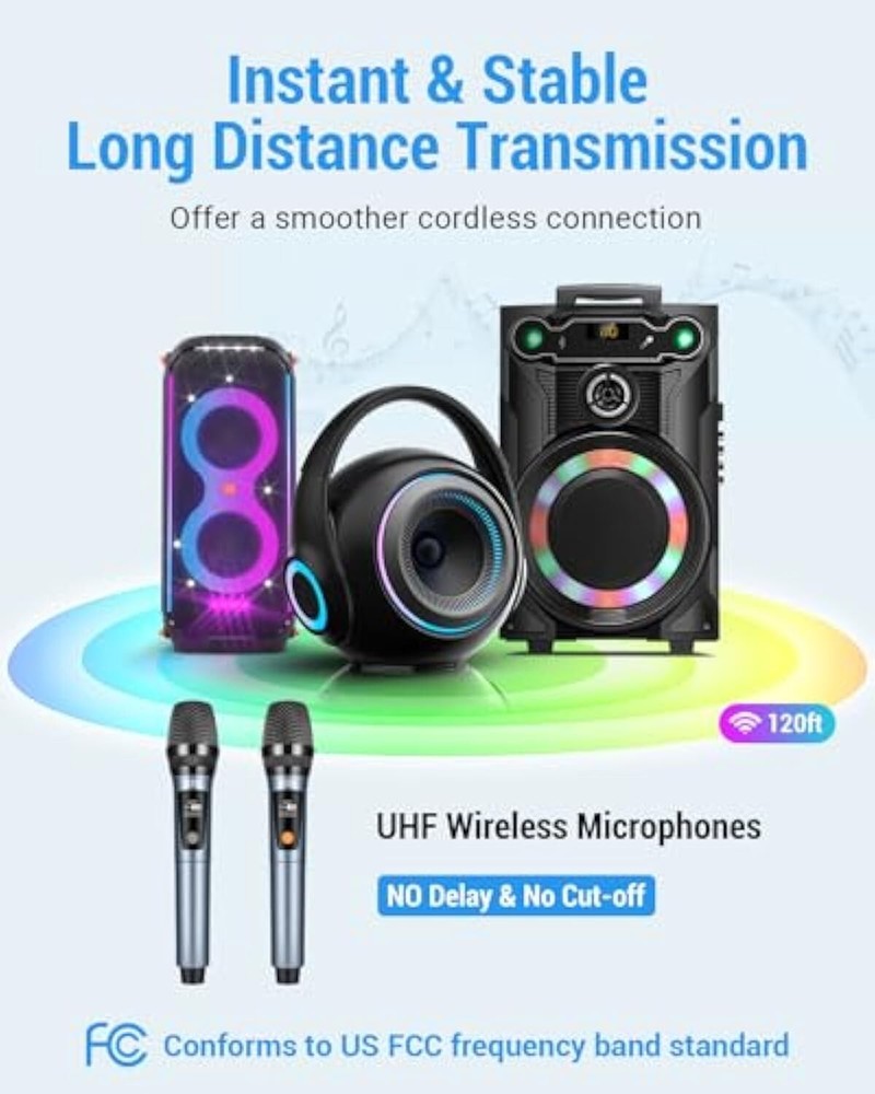 Blue Wireless Microphone Rechargeable Two Cordless Microphones