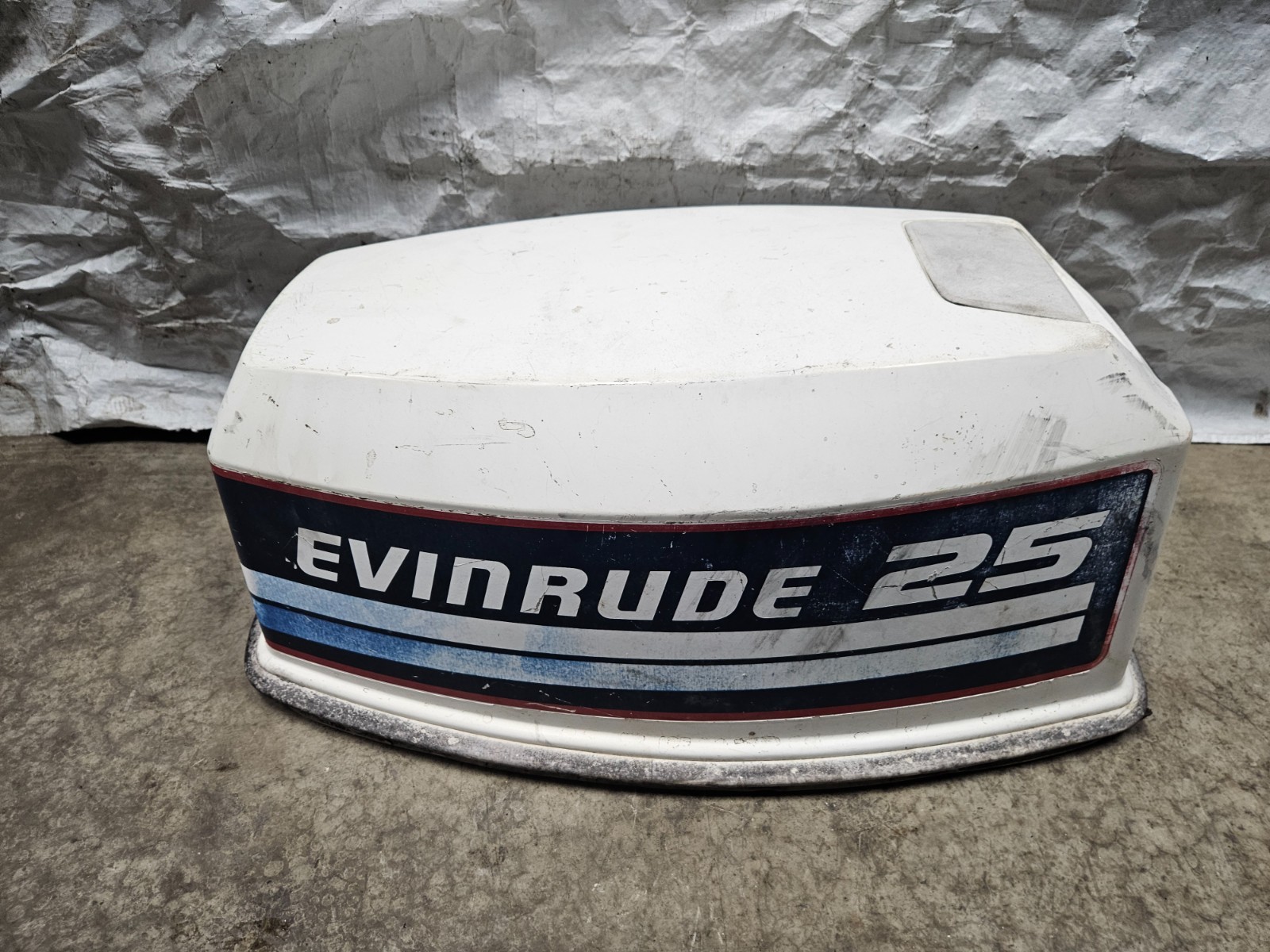 OEM Evinrude 25hp Johnson Top Cowling Hood Cowl Cover White Blue Red Decals