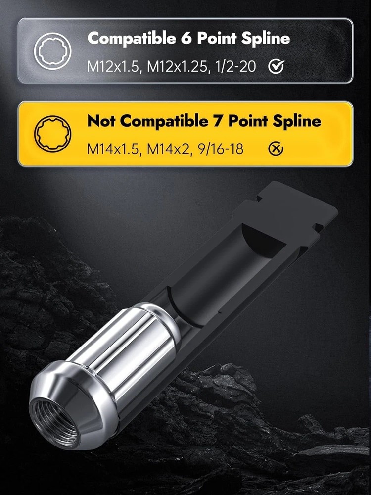 6-Point Spline Lug Nut Socket Key Tool - 17mm Hex Black