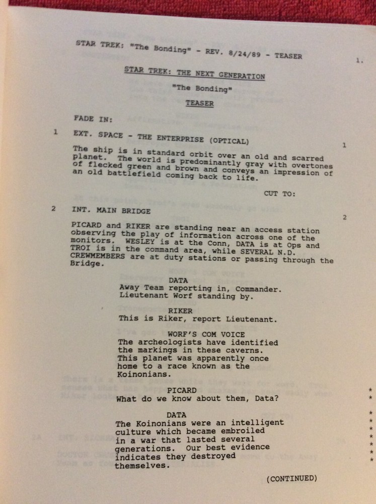 STAR TREK THE NEXT GENERATION ORIGINAL SCRIPT THE BONDING PATRICK STEWART