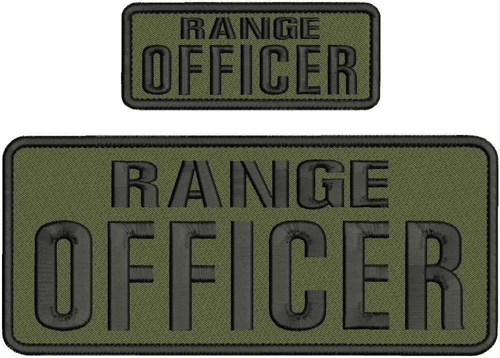 RANGE OFFICER EMB PATCH 4X10 AND 2X5 HOOK ON BACK  BLACK ON RANGER GREEN