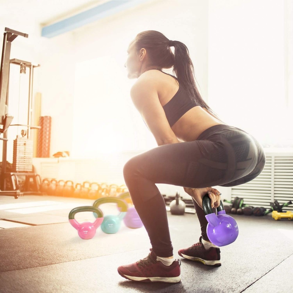 Kettlebell Vinyl Coated Kettlebell Cast Iron Sets with Stable Flat Bottom