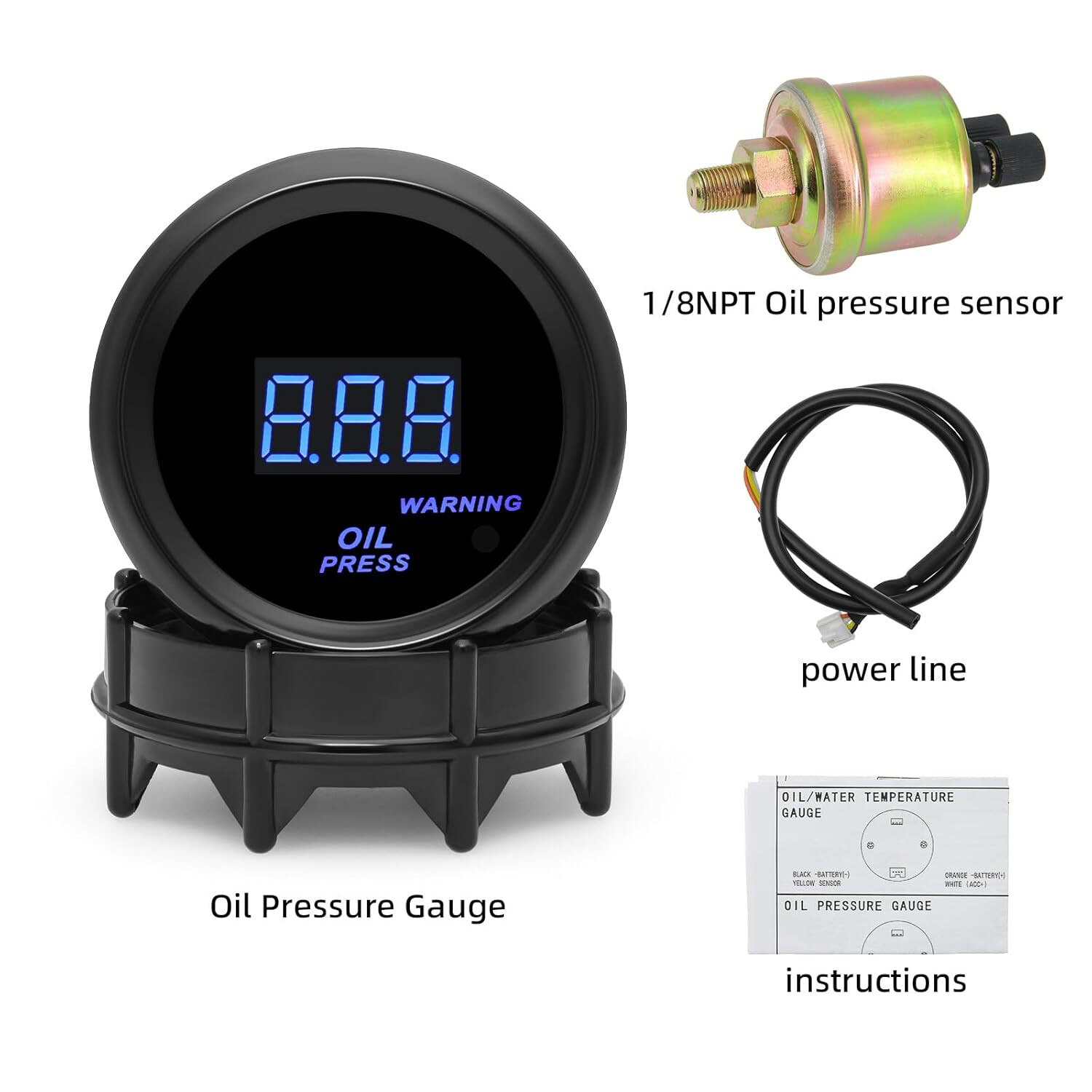 2" 52mm Digital LED Electronic Oil Pressure Gauge Meter W/Sensor 0-150 PSI