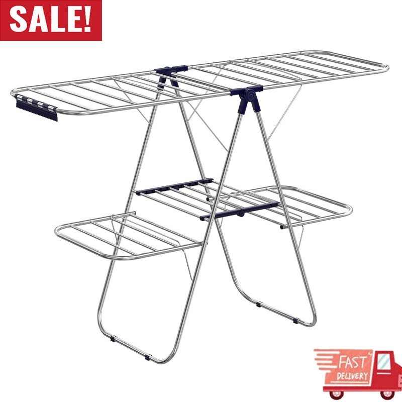 Clothes Drying Rack Foldable 2-Level Laundry Free-Standing Large Adjustable New