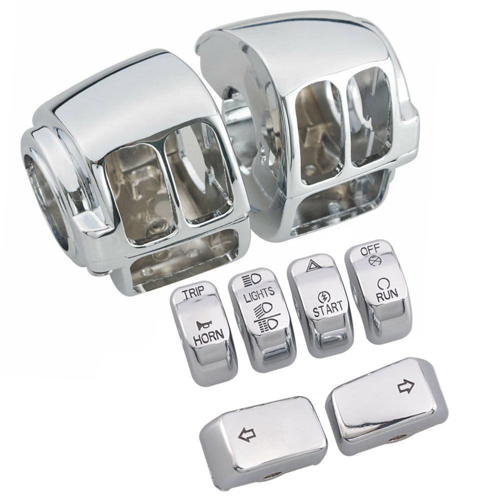 Chrome Switch Housing Cover 6PC Switch Caps For Harley Sportster V-Rod Softail