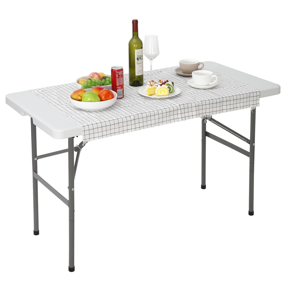 4FT Folding Picnic Table, Portable Plastic Dining Table with Carrying Handle