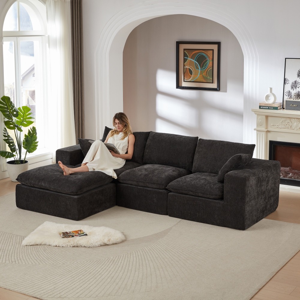 Modern Cloud Sofa w/ Chenille Fabric, Comfortable Seat, Freely Combinable