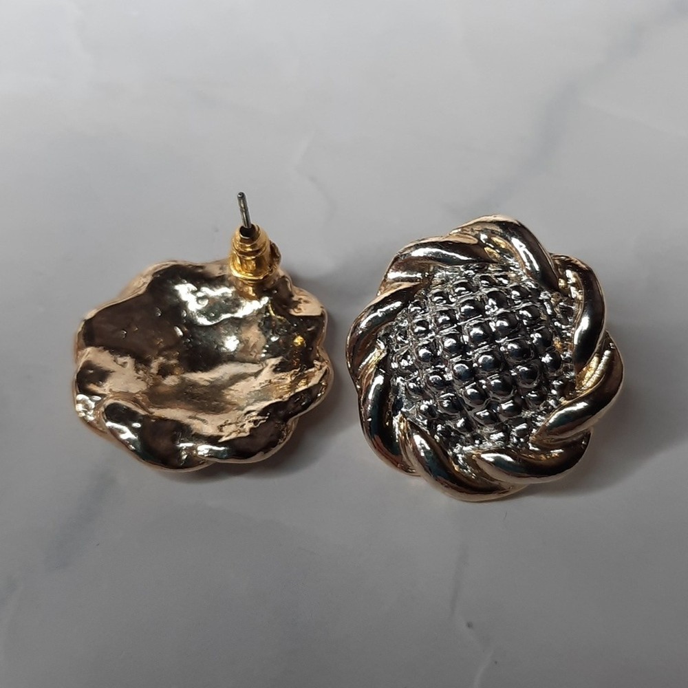 Silver & Gold Tone Button Earrings