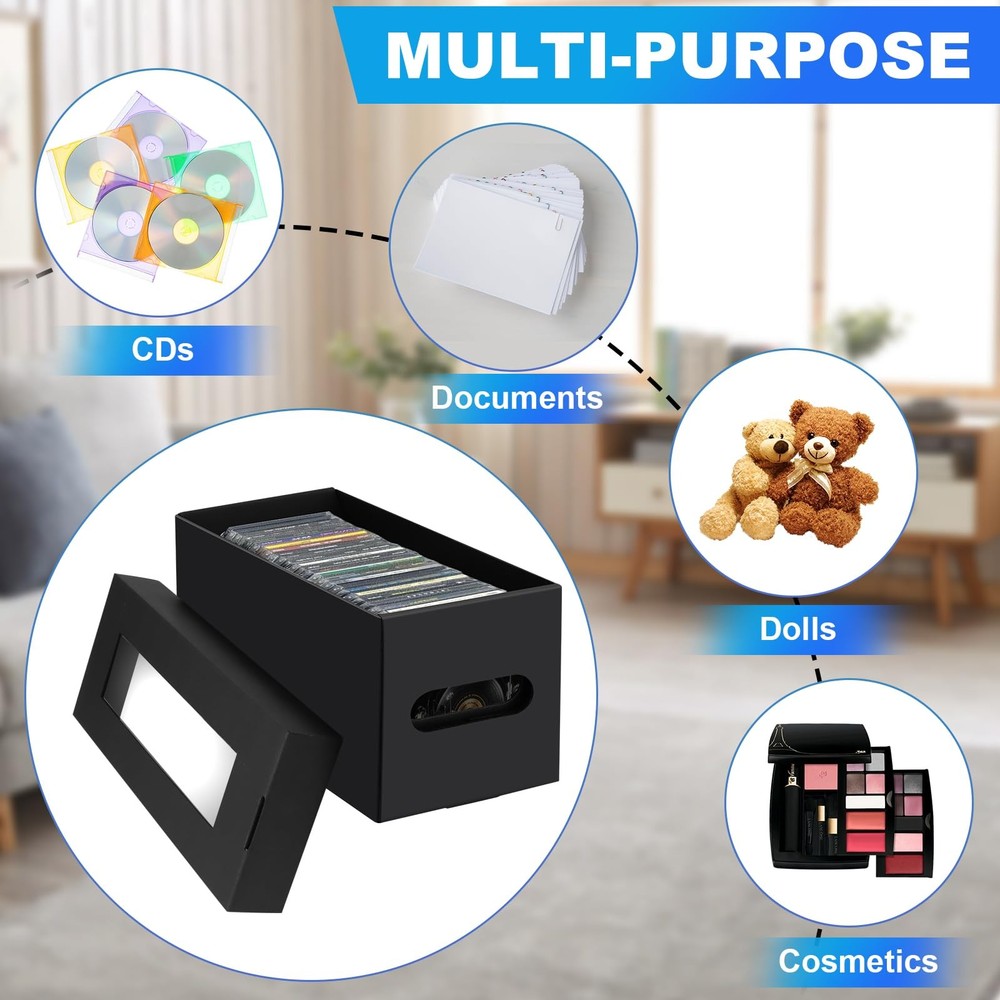CD Storage Boxes4 Pack CD Case StorageCardboard CD Case Holder with LidHolds ...