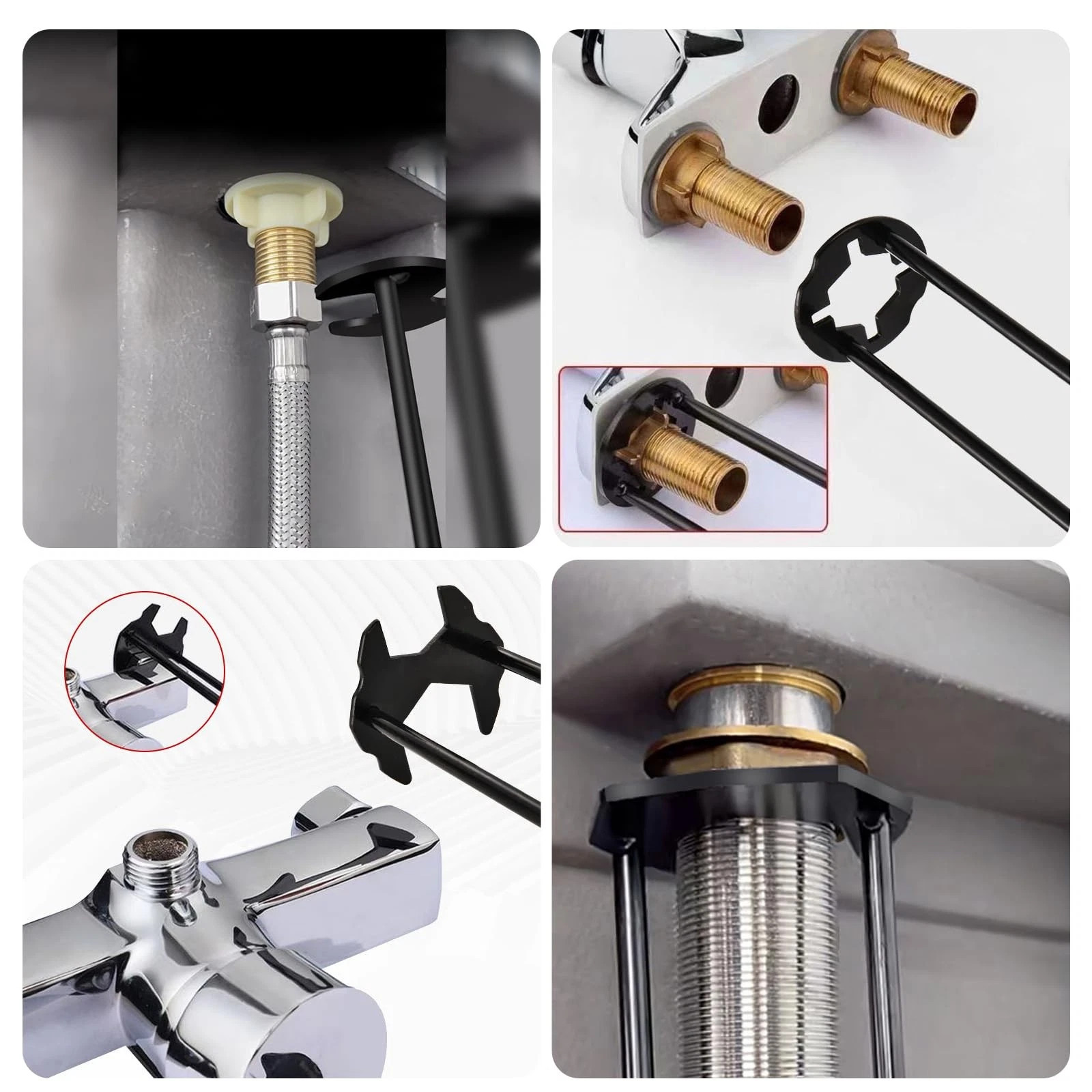 2pcs Basin Wrench Multifunctional Sink Wrench 7 Sizes Faucet Tool Four-jaw+++