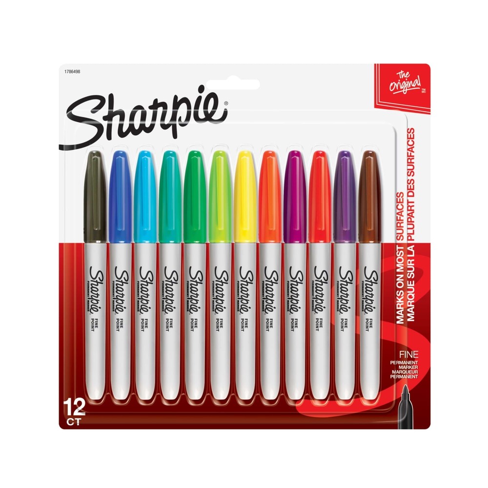 Fine Point Permanent Markers, Assorted Colors, 12 Count Pack