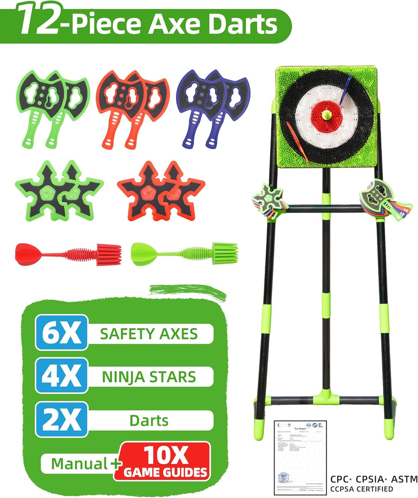 Axe Throwing Game for Backyard with Bristle Target & 12 Throwing Axes Set, Indoo