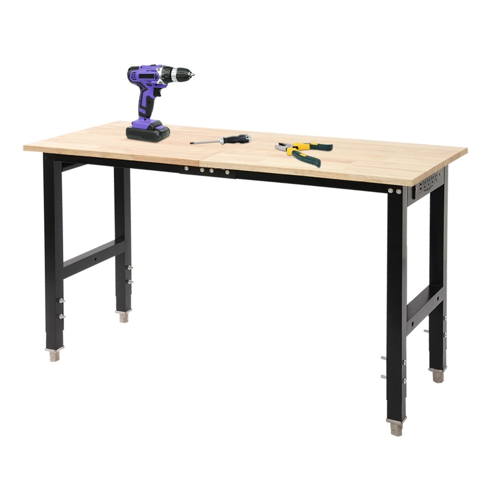 Adjustable Height Workbench w/ Power Strip Working Table Heavy-Duty Work Desk